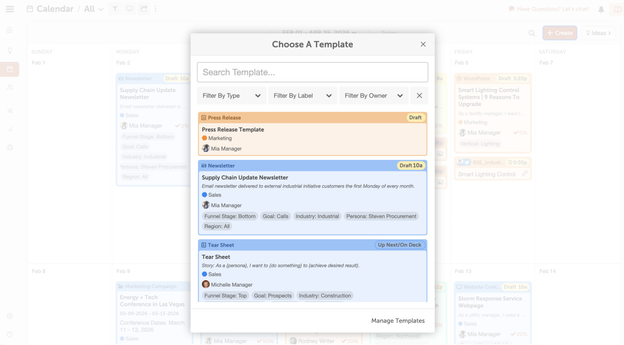 CoSchedule reusable templates for task creation