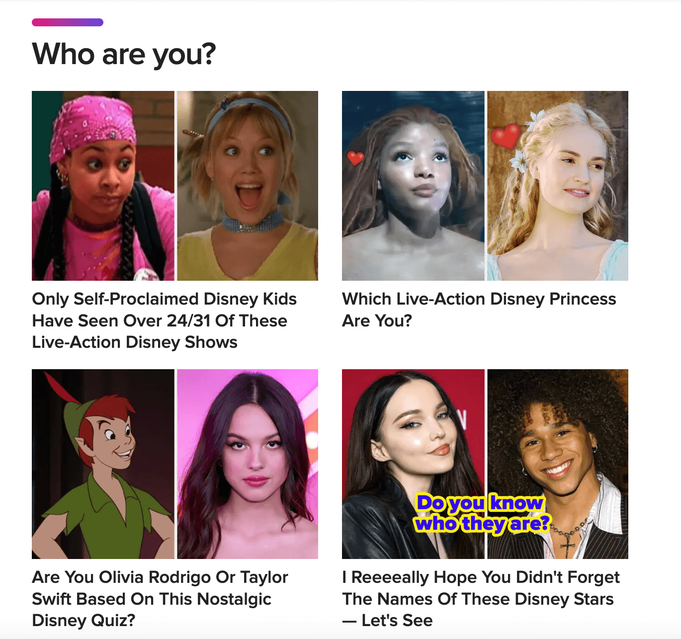 Example of interactive content "Who are you?" from BuzzFeed