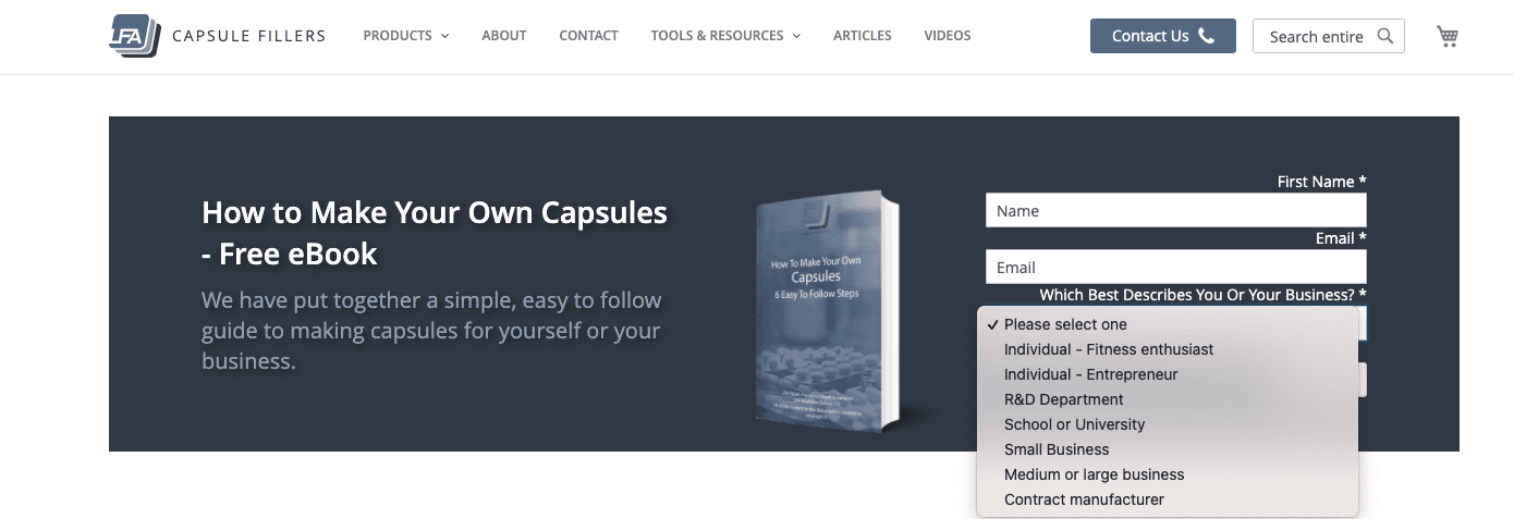 LFA Capsule Fillers free ebook offer sales funnel