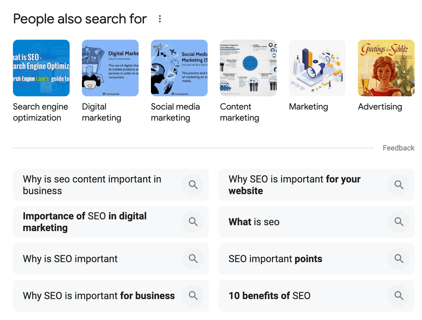 “People also search for” section in Google search