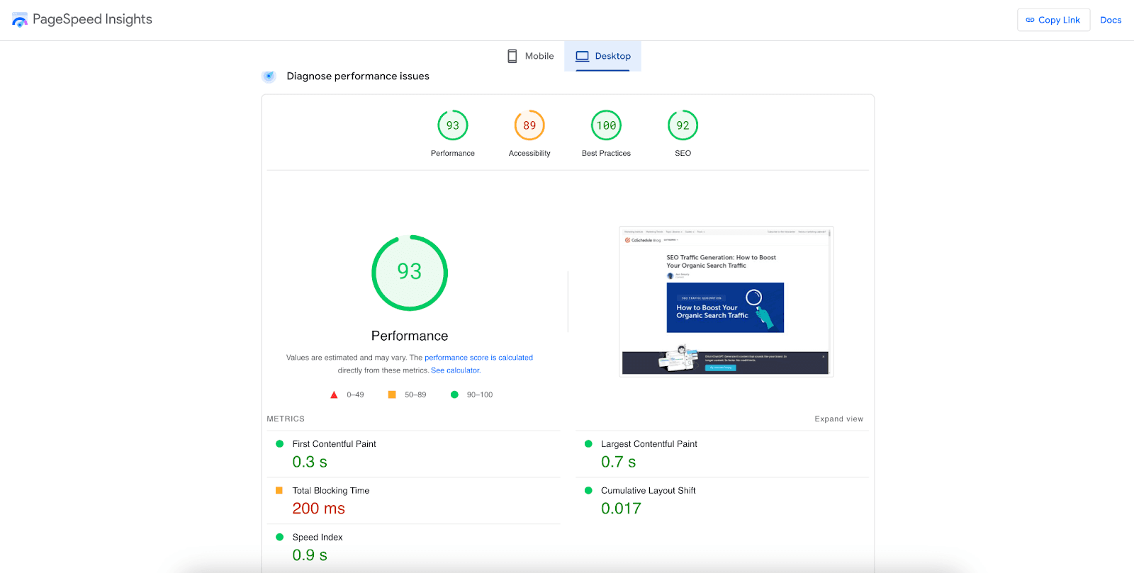 Increasing blog traffic with free tool such as Google PageSpeed Insights