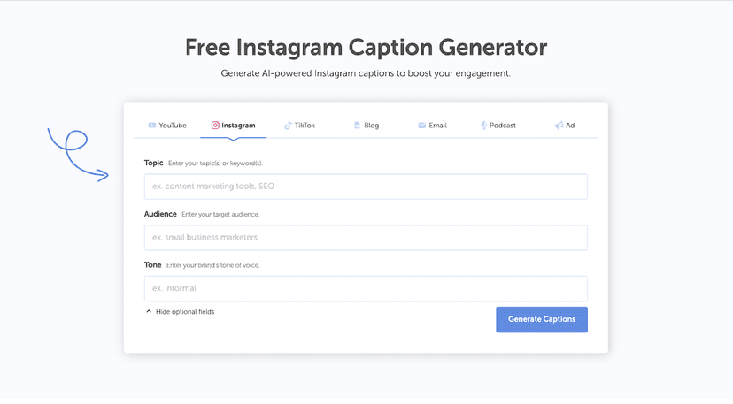 Coschedule HireMia Instagram caption generator 