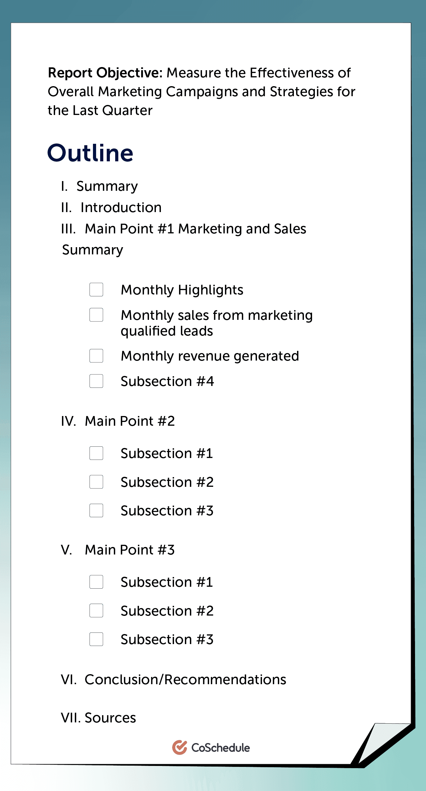 Outline for a report by CoSchedule