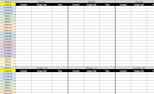 Social media calendar template