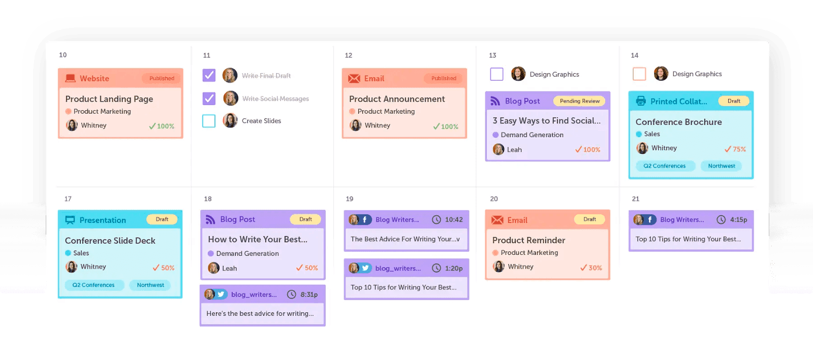 CoSchedule marketing calendar allows teams to organize work loads