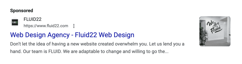 Image of Fluid22 google ad copy