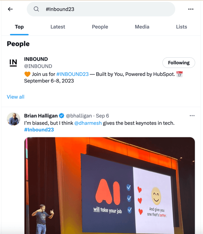 Inbound 2023 hashtag on Twitter