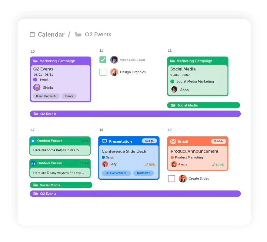 Content calendar weekly view