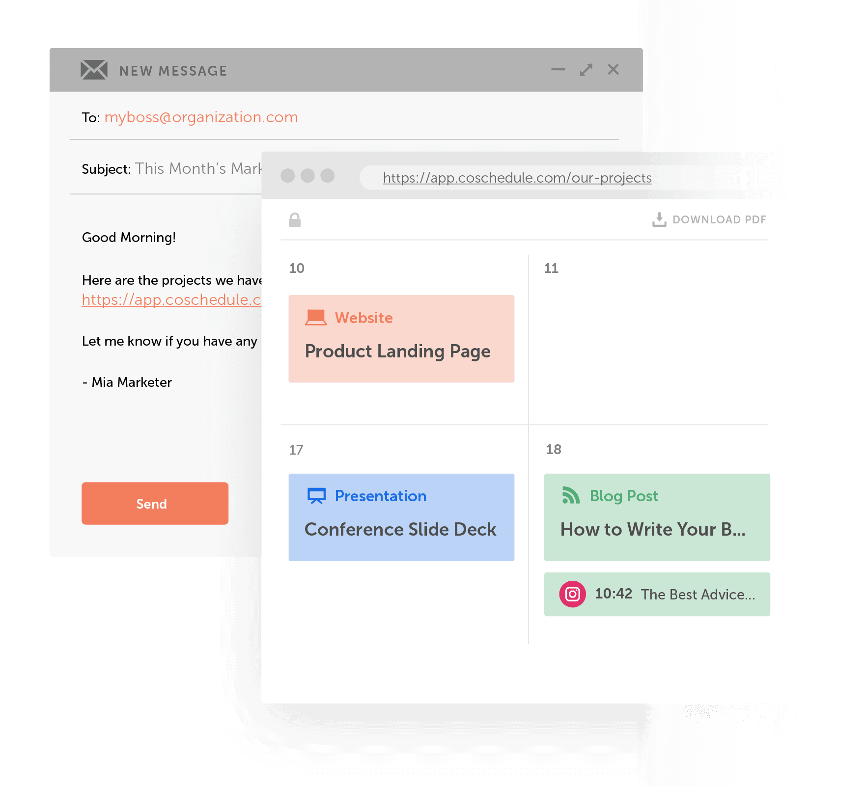 Email read-only view of CoSchedule marketing calendar