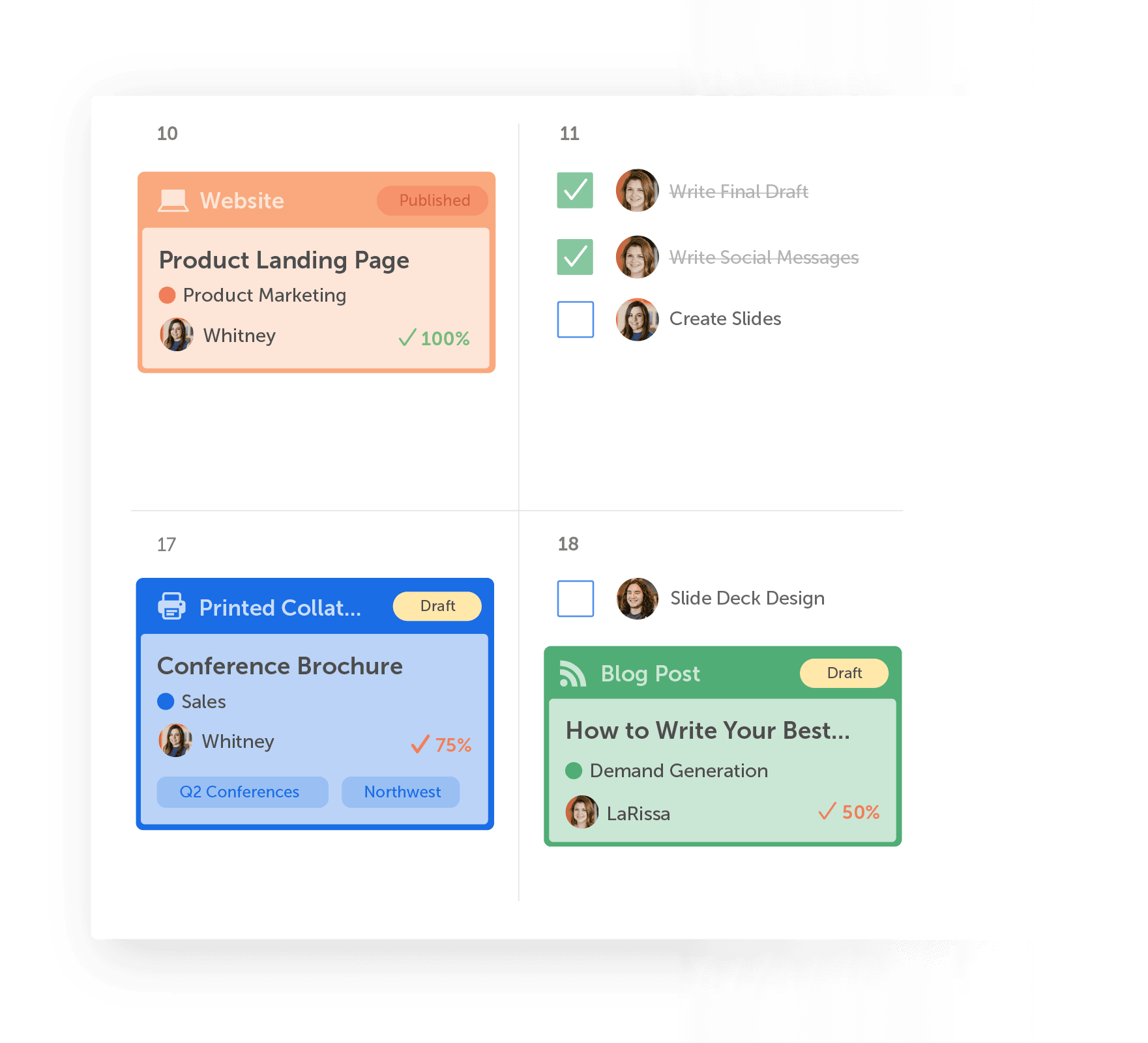 CoSchedule marketing calendar with projects