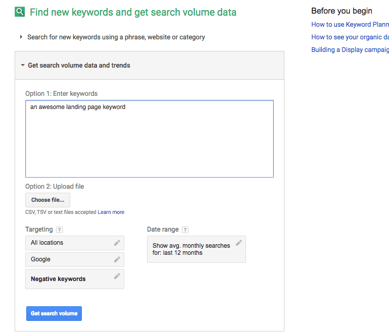 Keyword Planner Screenshot