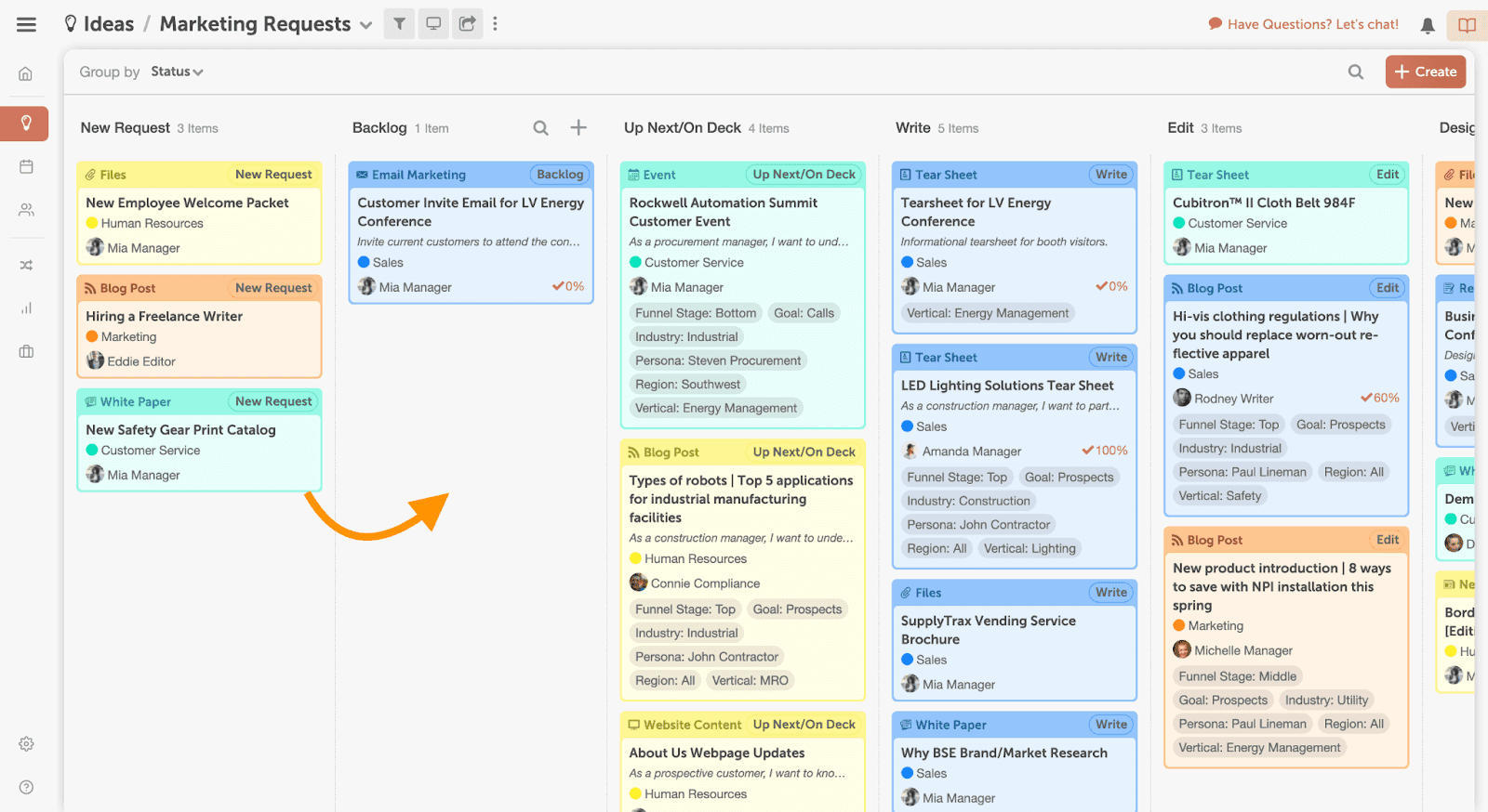 An image showing how to add a non-prioritized request to backlog status in marketing suite. 