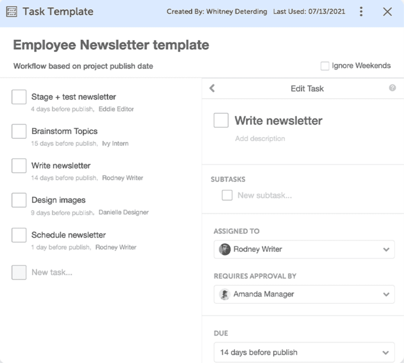 CoSchedule task creating template