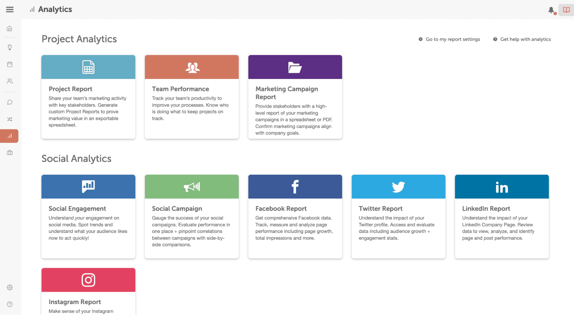 All the different reports within marketing suite.