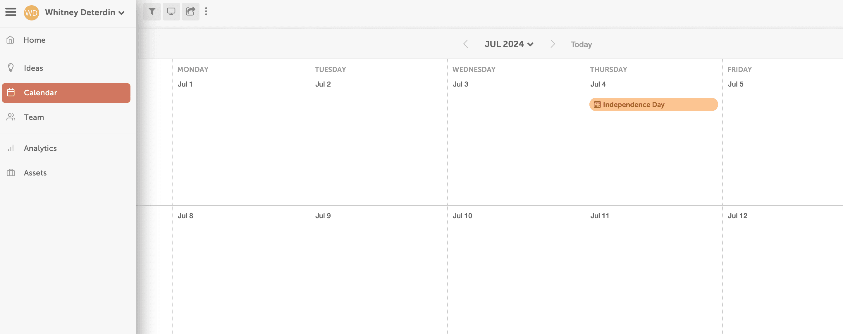 Marketing calendar within marketing suite