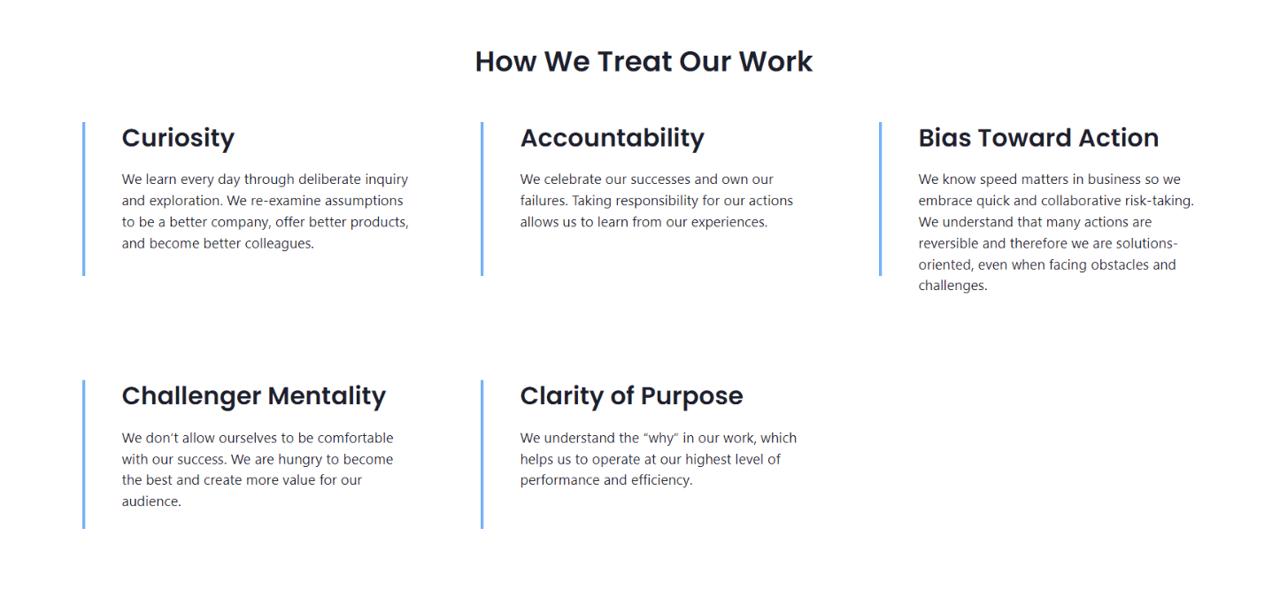 Morning brew about us page regarding their key principles 