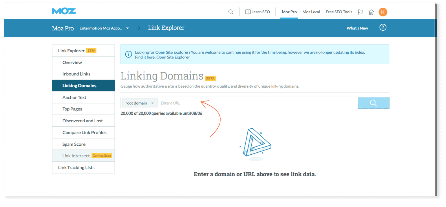 Where to enter URL in Moz