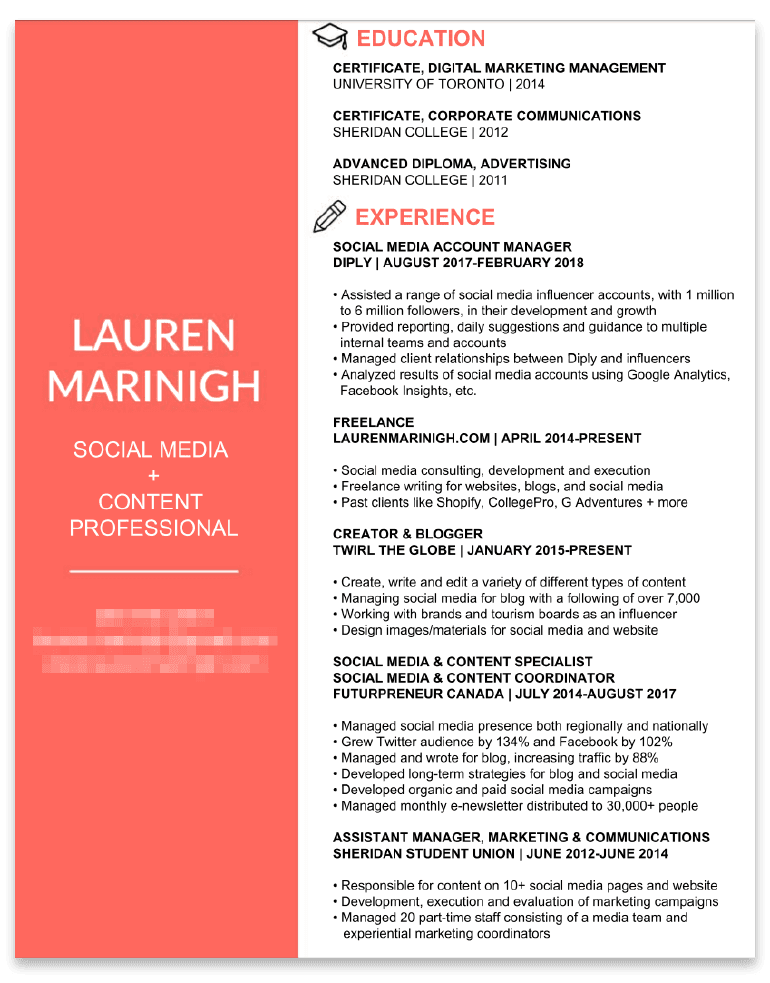 Sample resume from a social media strategist