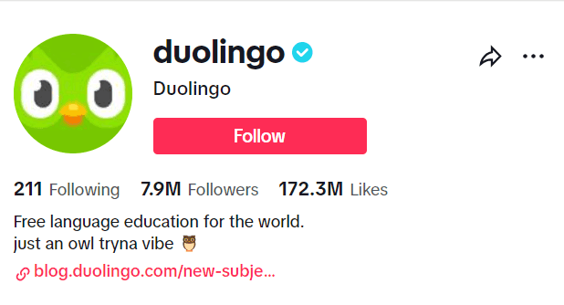 Duolingo on TikTok with bio