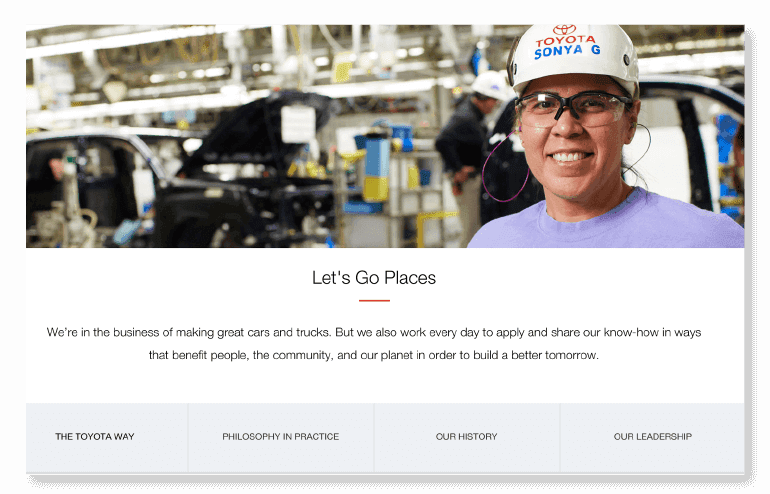 Example of an About Us page from Toyota