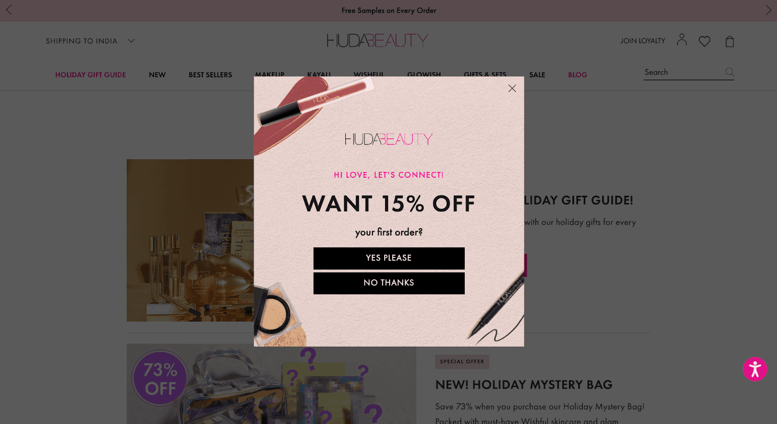 Huda Beauty pop up on their website